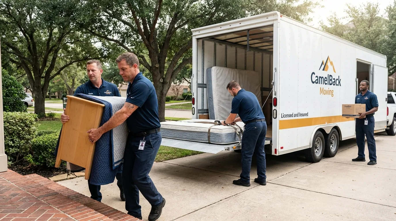 Crew loading residential truck for cross-state move from North Liberty, IA