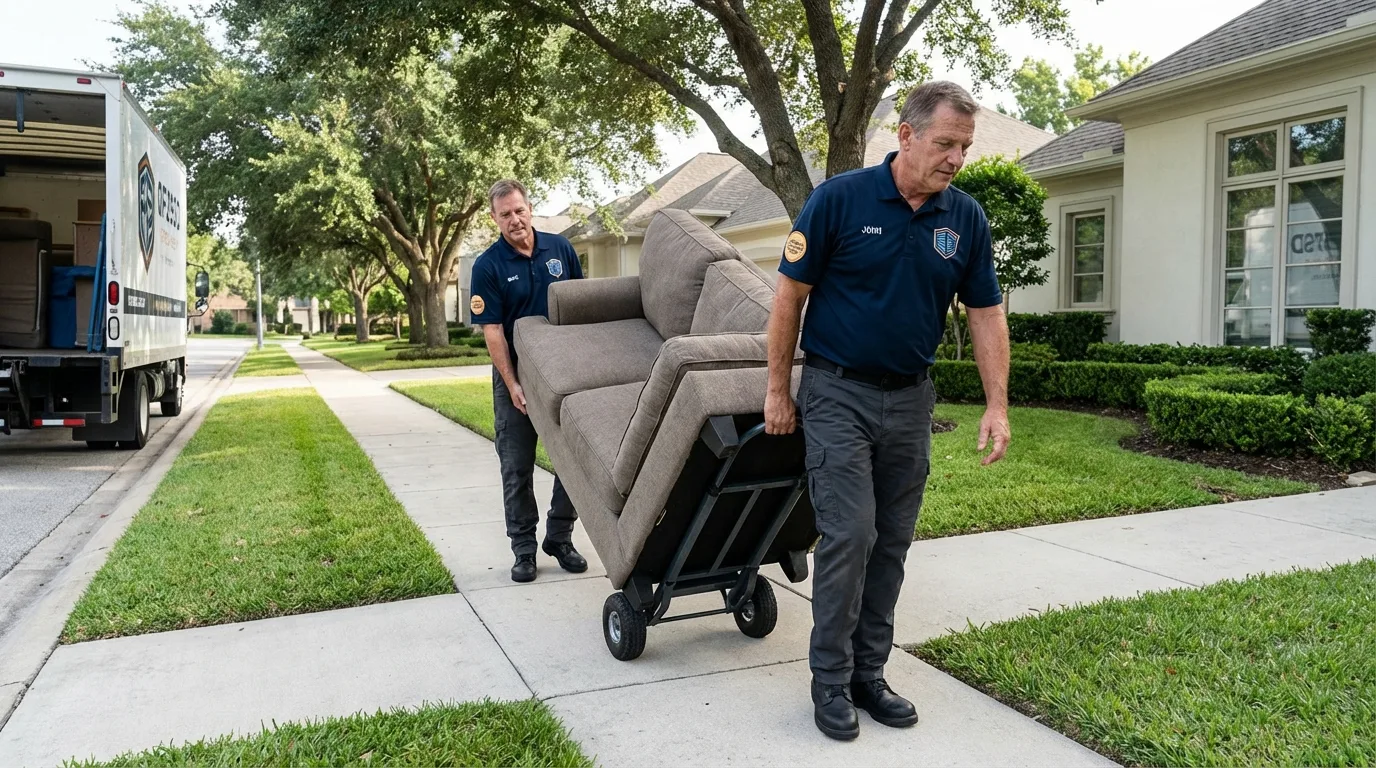 Local residential moving crew loading furniture in North Liberty, IA