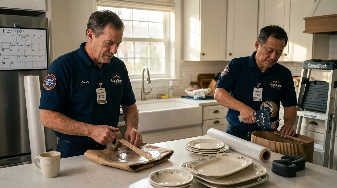Professional crew packing kitchen dishware in North Liberty, IA